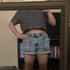 Cut Black + White Striped Crop Top